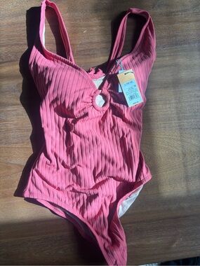 Target Pink Ribbed One-Piece Swimsuit with Front Ring